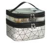 Zložljiva kozmetična torbica, 2 predelka, geometrijski vzorec, srebrna, 9x23x15,5 cm, eCarla, KS35WZ4