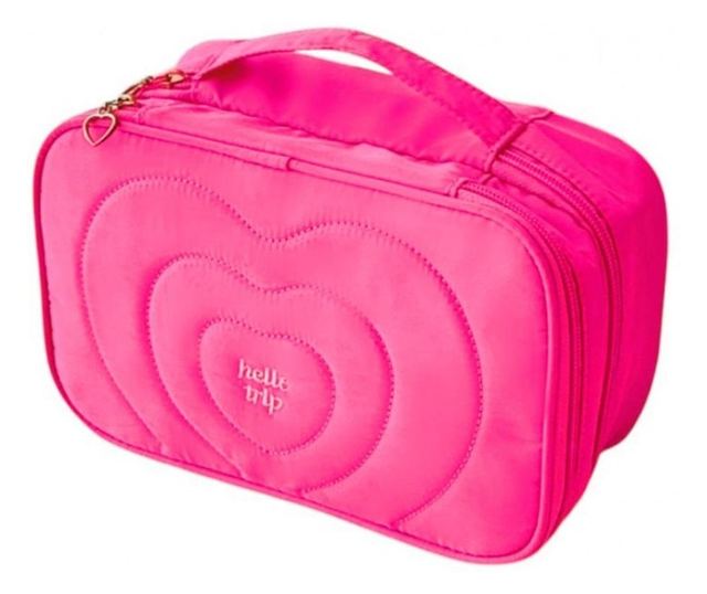 Kozmetična torbica, prešita, z ročajem, ciklamen barva, 24x9x15 cm, eCarla, KS132R