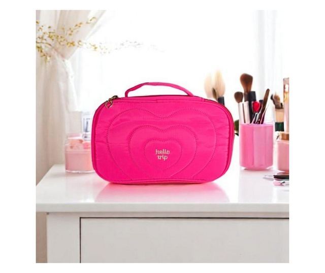 Kozmetična torbica, prešita, z ročajem, ciklamen barva, 24x9x15 cm, eCarla, KS132R