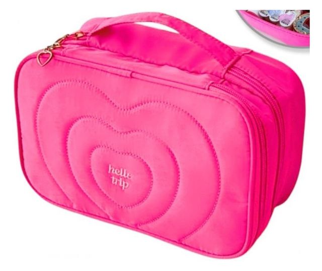 Kozmetična torbica, prešita, z ročajem, ciklamen barva, 24x9x15 cm, eCarla, KS132R