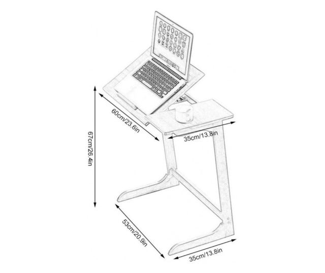 Večnamenska, zložljiva, bambusova miza, za prenosnik in tablico, 60x35x67 cm, eCarla, STL21