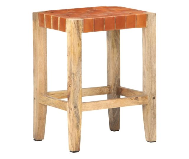 Barski stoli, 2 kosa, rjavi, 60 cm, pravo usnje