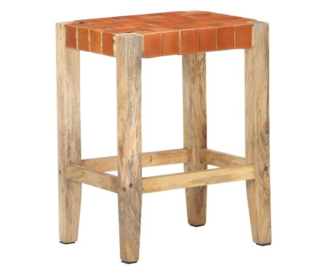 Barski stoli, 2 kosa, rjavi, 60 cm, pravo usnje