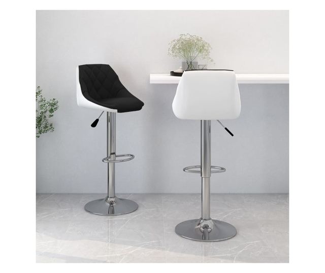 Barski stoli, 2 kosa, črno-beli, umetno usnje
