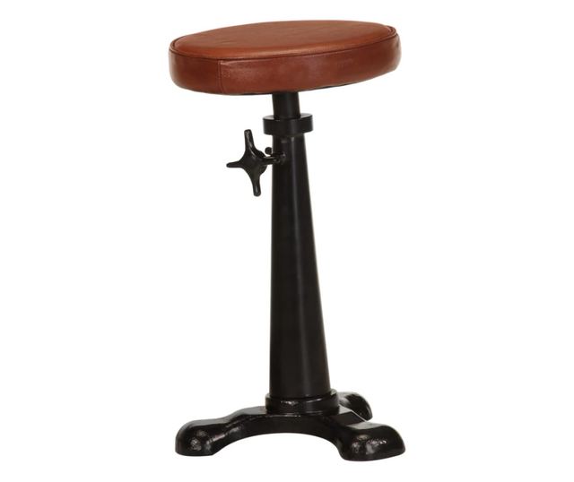 Barski stoli, 2 kosa, rjavi, pravo usnje in lito železo