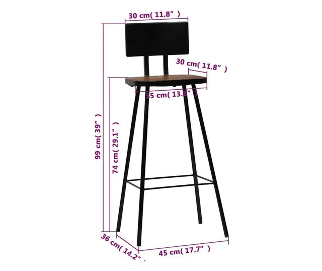 Barski stoli, 2 kosa, masiven predelan les