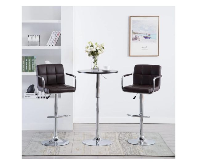 Barski stoli, 2 kosa, rjavi, umetno usnje