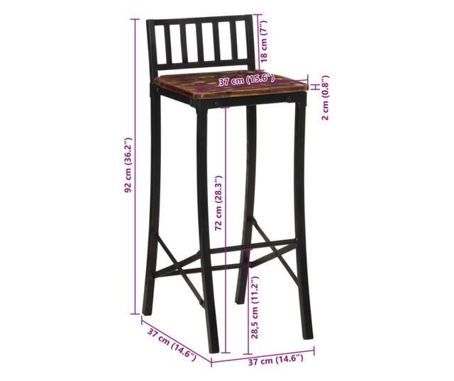 Barski stoli, 4 kosi, masiven predelan les