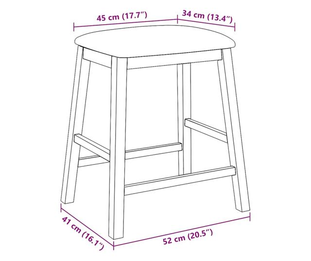 Barski stoli z blazinami 2 kosa masiven kavčukovec bel