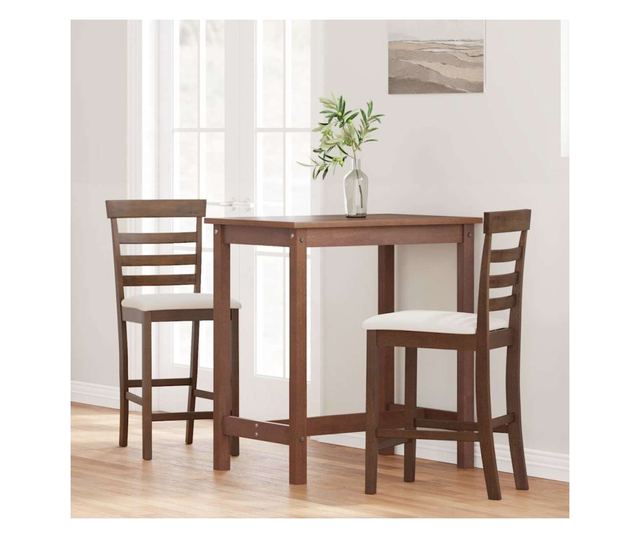 Barski stoli z blazinami, 2 kosa, masiven kavčukovec, rjavi