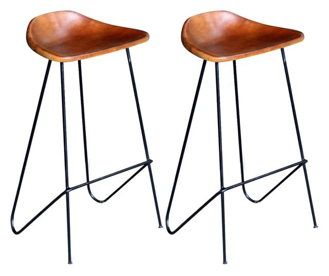 Barski stoli, 2 kosa, črna in rjava, pravo usnje