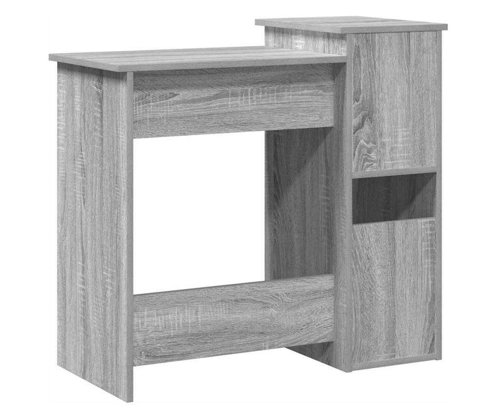 Бюро с рафтове, сив сонома, 84x40x78 см, инженерно дърво - 7