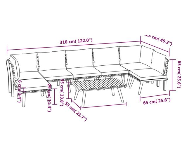 Vrtni set namještaja s jastucima, 8 dijelova, masivno drvo akacije
