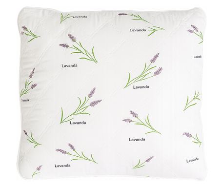Perna matlasata antialergica lavanda LavenderDream Coneltex, dimensiuni 40 x 40  cm, patrata, culoare alba, umplutura fibra sili