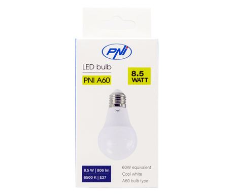 PNI A60 LED Bulb, 8.5W, 806lm, 6500K, E27 socket