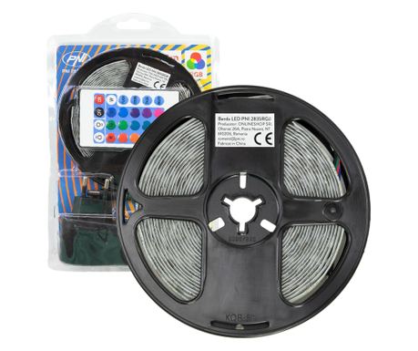 PNI 2835RGB LED Strip, RGB, IP65, Silicone, 5 meters long, with remote control, 230 V power supply, dimmable, light effects, 270