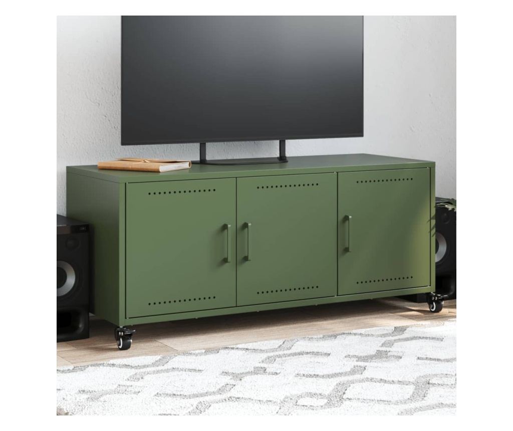 TV skříňka olivově zelená 100,5 x 39 x 43,5 cm ocel - 2
