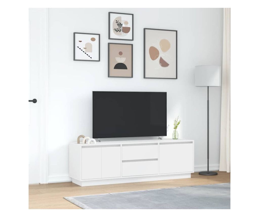 ТВ шкаф с LED осветление, бял, 160,5x41x50 см - 4
