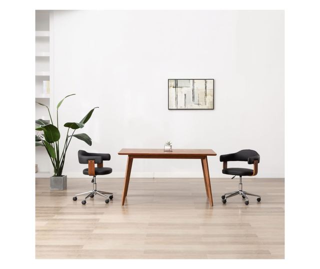 Vrtljivi stoli, 2 kosa, črna, upognjen les in umetno usnje