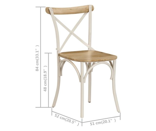 Stoli z naslonjalom v obliki križa, Komplet 4, Beli, Masiven mangov les