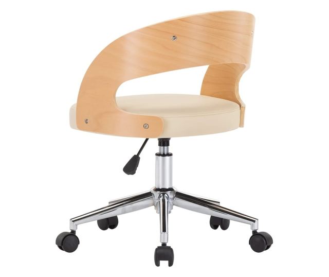 Vrtljivi stoli, 4 kosi, kremni, upognjen les in umetno usnje