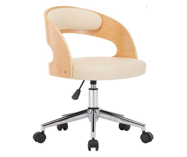 Vrtljivi stoli, 4 kosi, kremni, upognjen les in umetno usnje