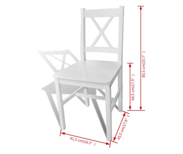 Jedilni stoli, 2 kosa, beli, borov les
