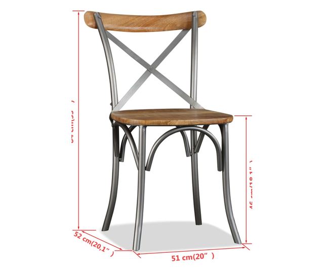 Jedilni stoli (komplet 4), masiven mangov les, jekleno križno naslonjalo