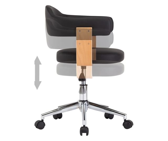 Črn vrtljiv kuhinjski stol iz ukrivljenega lesa in umetnega usnja