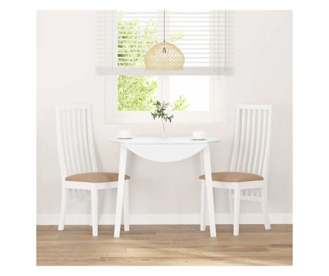 Jedilni stoli z blazinami, 2 kosa, masiven les kavčukovca, bela