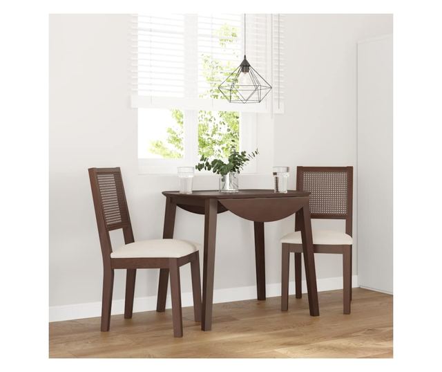 Jedilni stoli z blazinami, 2 kosa, masiven kavčukovec, rjavi