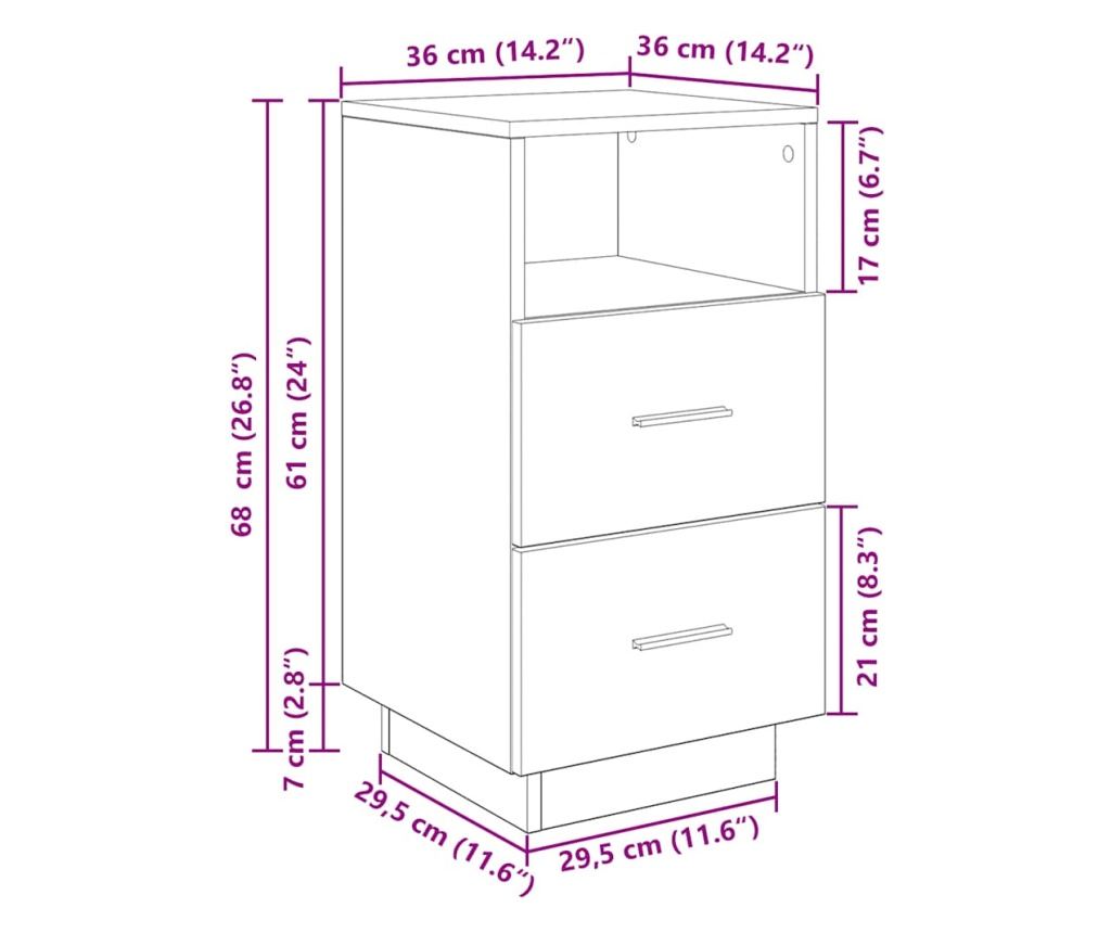 Noćni ormarić s 2 ladice, crni, 36x36x68 cm (2 komada) - 11