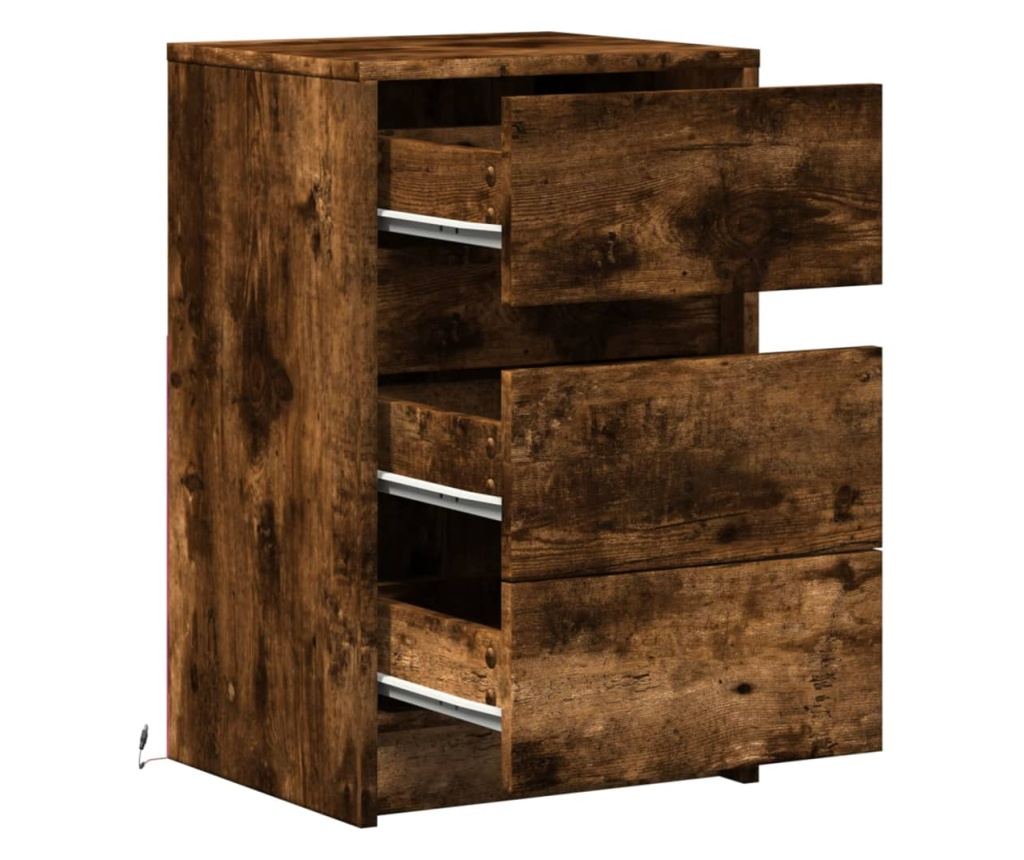 Noćni ormarić s LED svjetlima, Smoky Oak, obrađeno drvo - 11