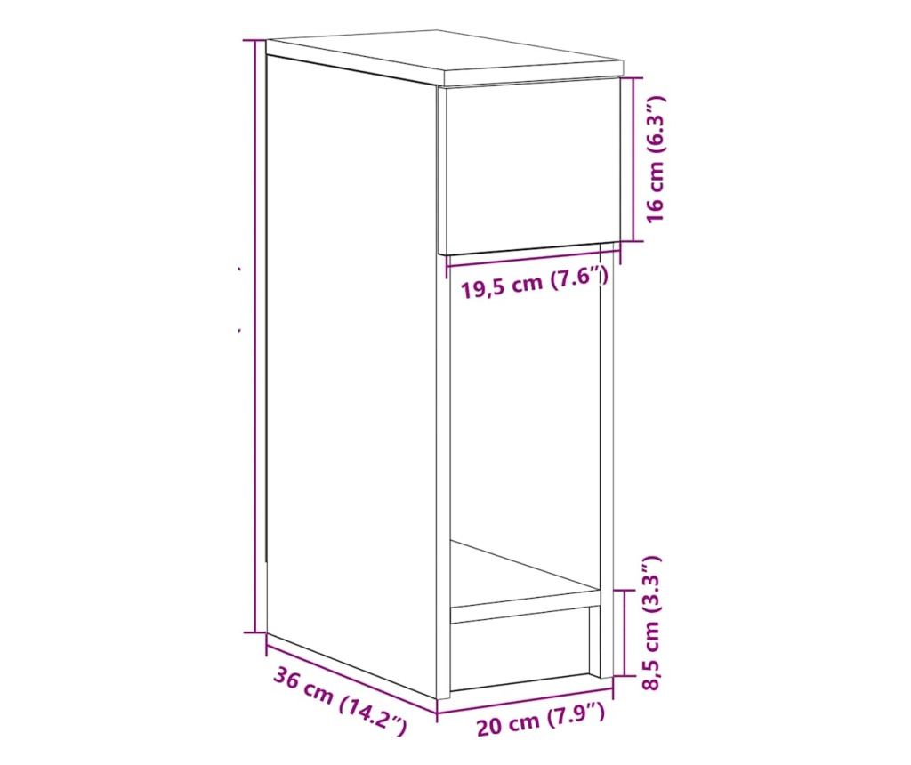 Noćni ormarić s ladicom 2 kom sivi beton 20x36x60 cm - 11