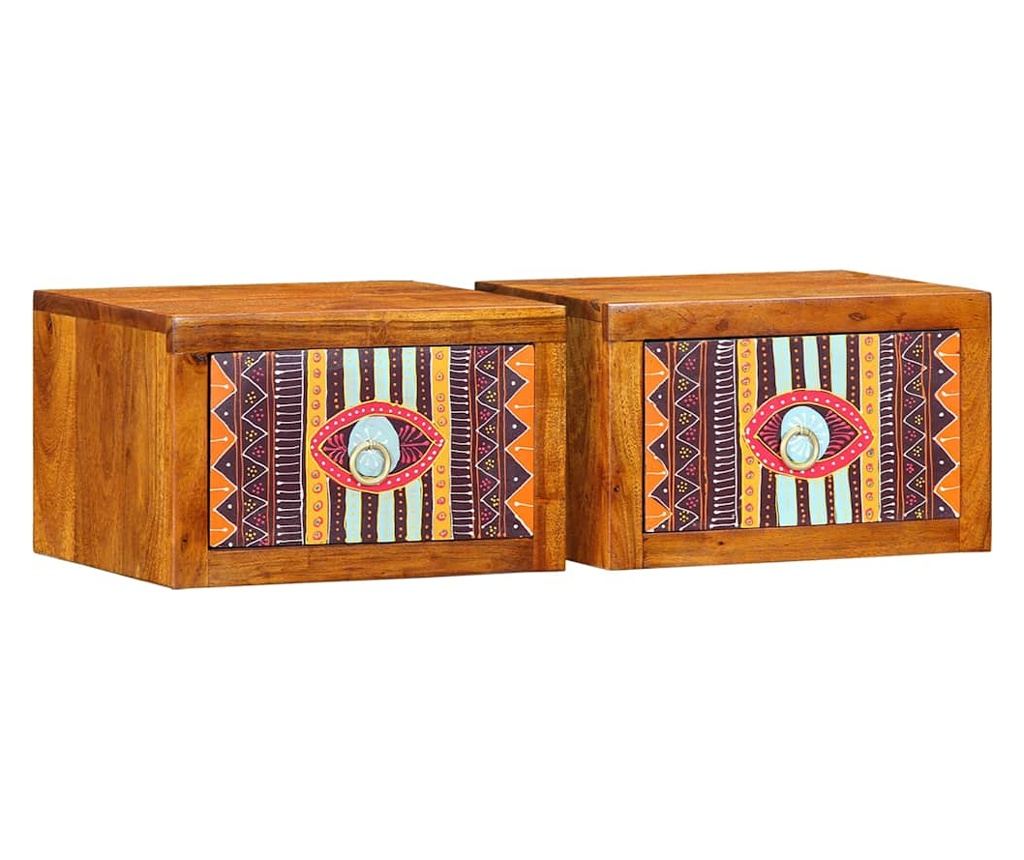 Noćni ormarić 2 kom smeđi 35x30x22 cm masivno bagremovo drvo - 2