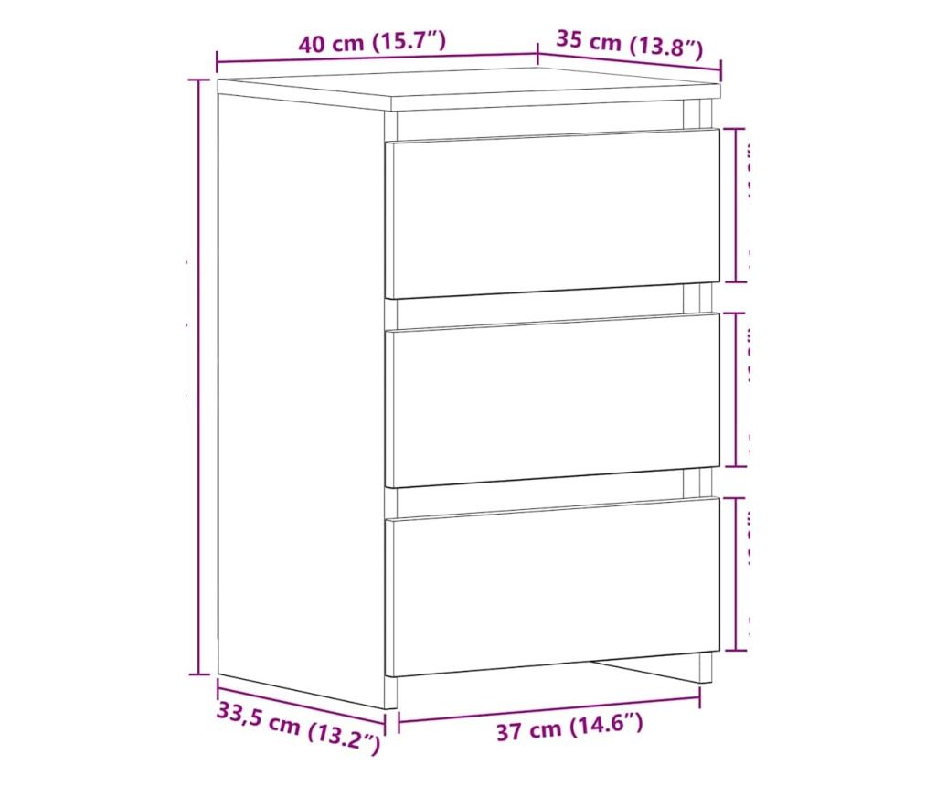 Crni ormarić za noćni ormarić 40 X 35 X 62,5 cm Kompozitno drvo - 21