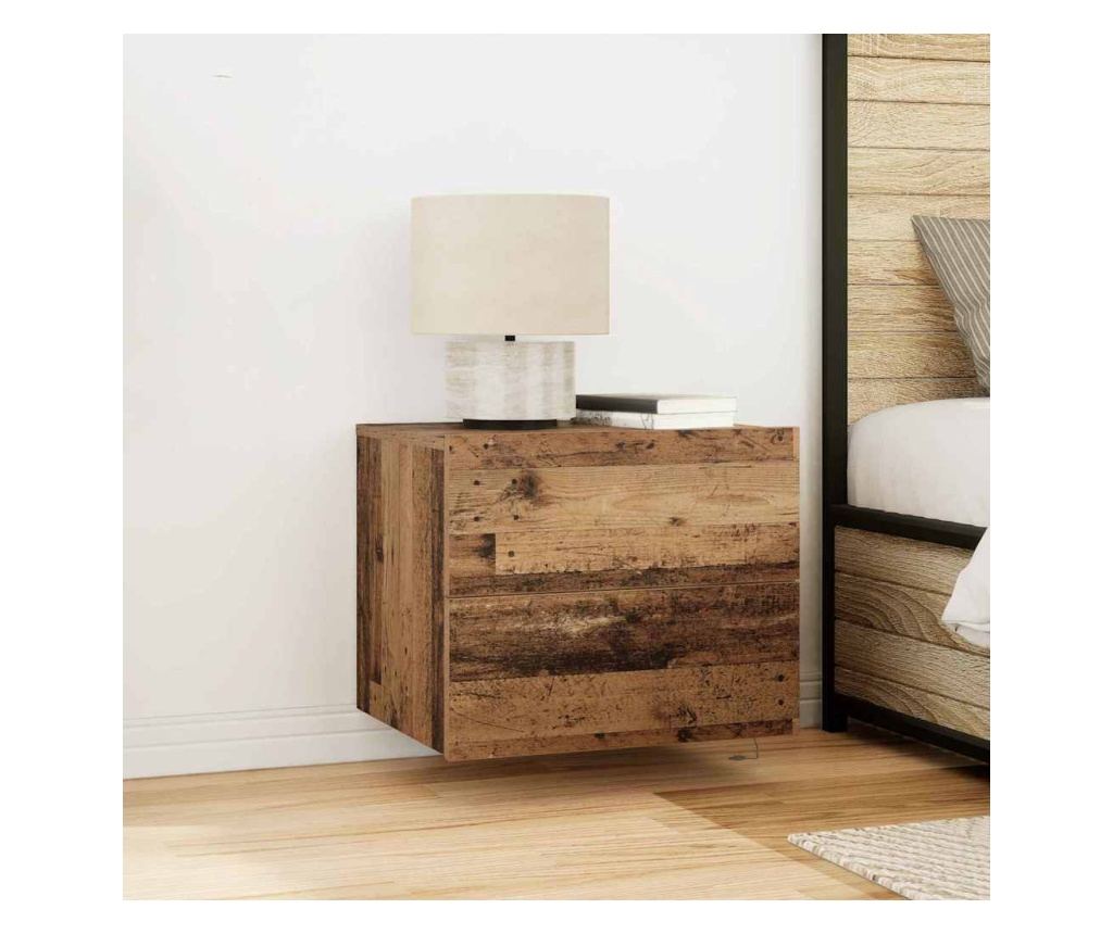 Plutajući Noćni Ormarić s Ladicom 2 Kom Staro Drvo 50 x 39 x 41 cm - 2