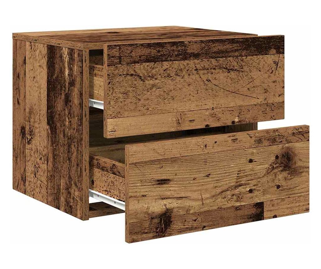 Plutajući Noćni Ormarić s Ladicom 2 Kom Staro Drvo 50 x 39 x 41 cm - 6