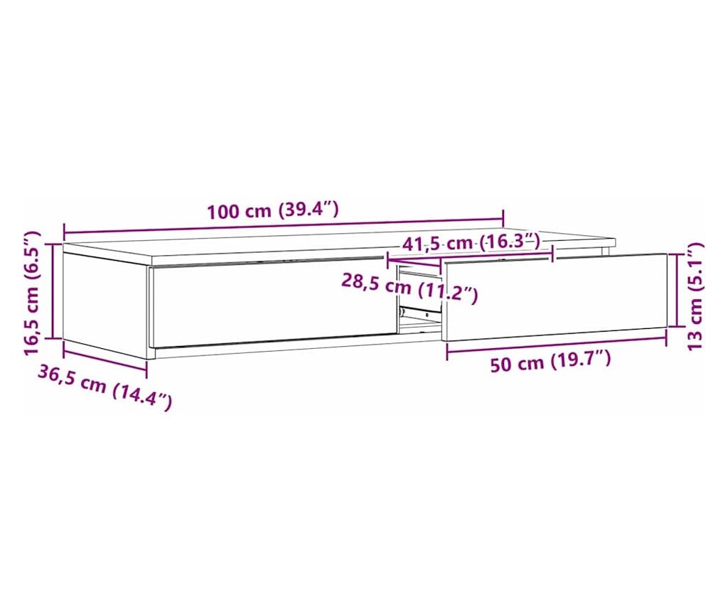 Bijeli noćni ormarić s ladicom - 100 x 36.5 x 16.5 cm, kompozitno drvo - 12