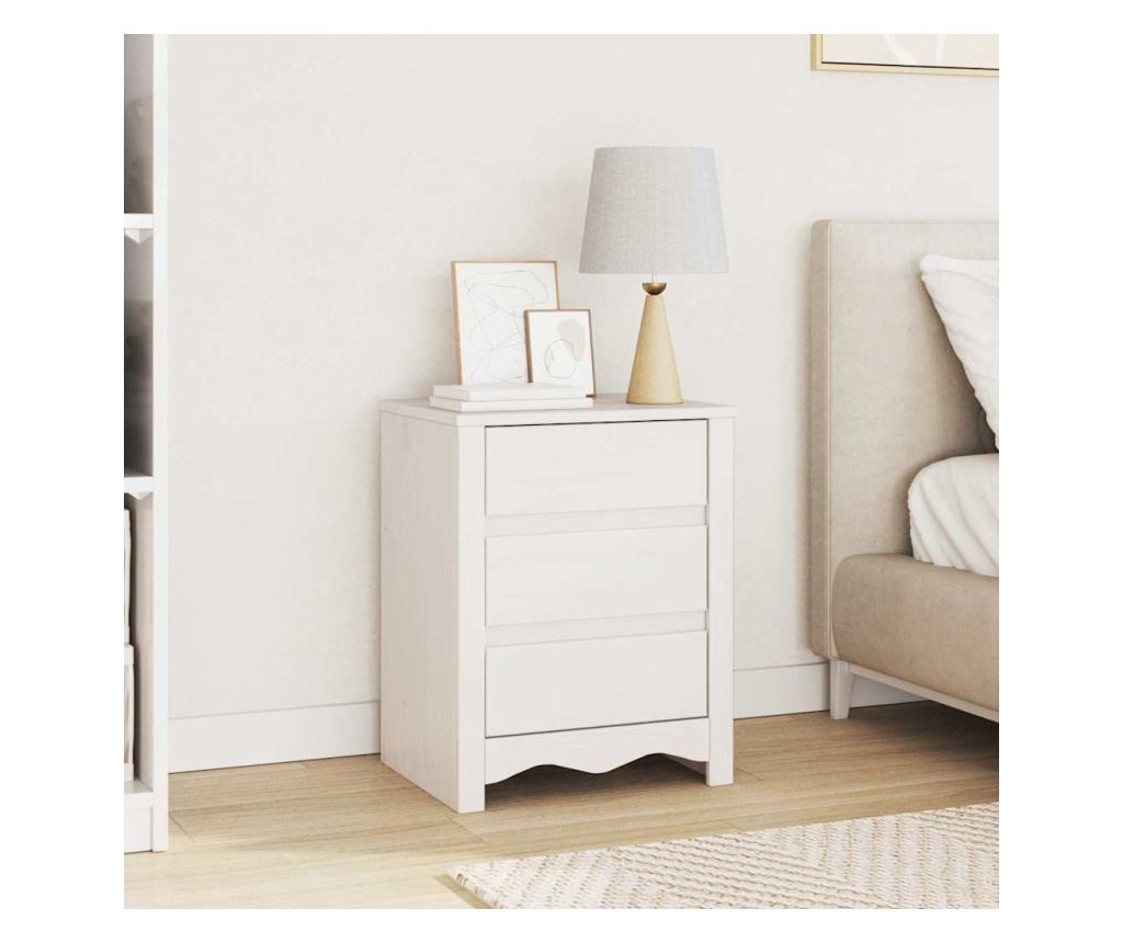 Drammen bijeli noćni ormarić 45 x 35 x 56 cm od punog borovog drveta - 2