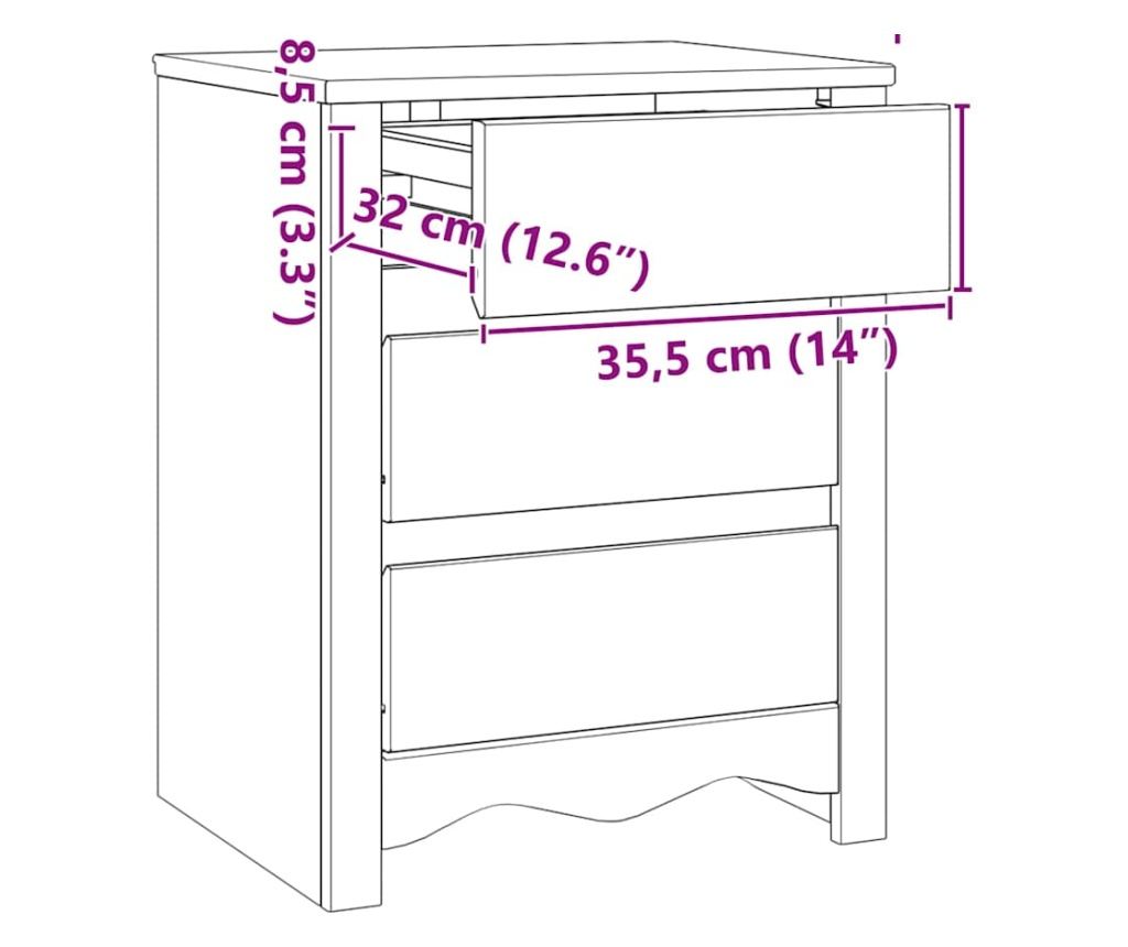 Drammen bijeli noćni ormarić 45 x 35 x 56 cm od punog borovog drveta - 12