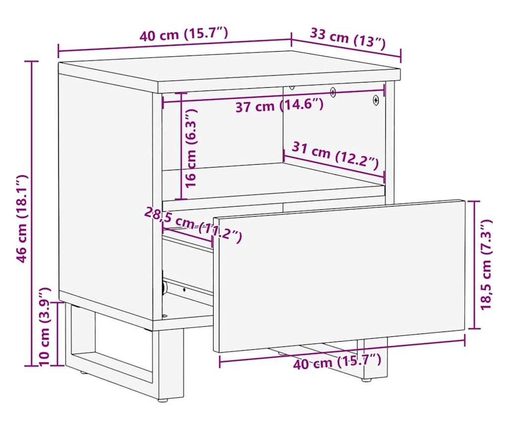 Noćni ormarić Chestnut, 40 x 33 x 46 cm, masivno drvo manga - 11
