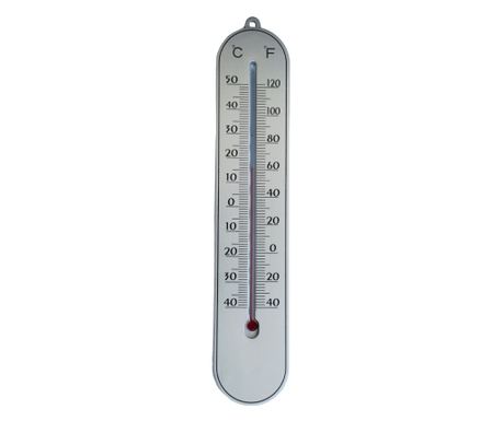 Termometru de perete Pufo Simple pentru interior/ exterior, 25 x 5 cm, argintiu