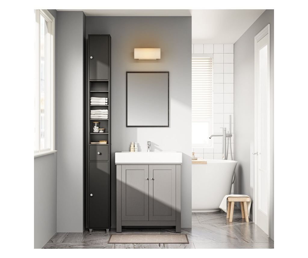 SoBuy Στενή Στήλη Μπάνιου με Ρυθμιζόμενα Ράφια και Συρτάρι, Μαύρο, MDF - 2