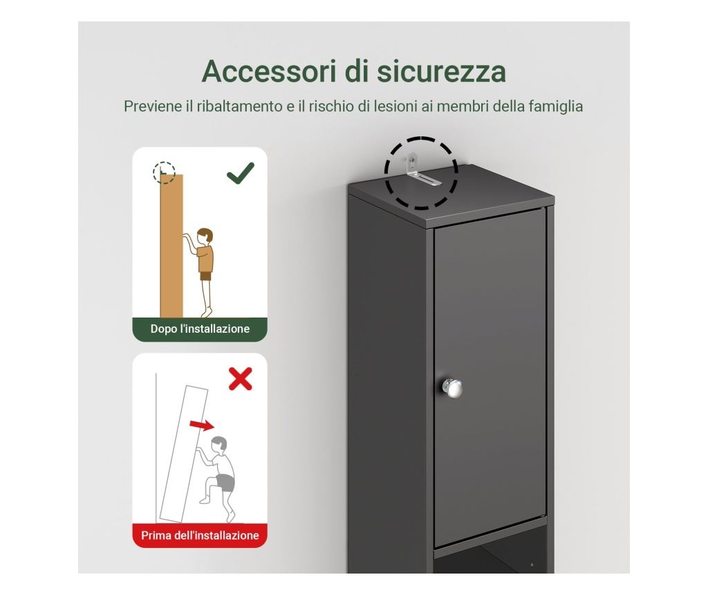 SoBuy Στενή Στήλη Μπάνιου με Ρυθμιζόμενα Ράφια και Συρτάρι, Μαύρο, MDF - 5