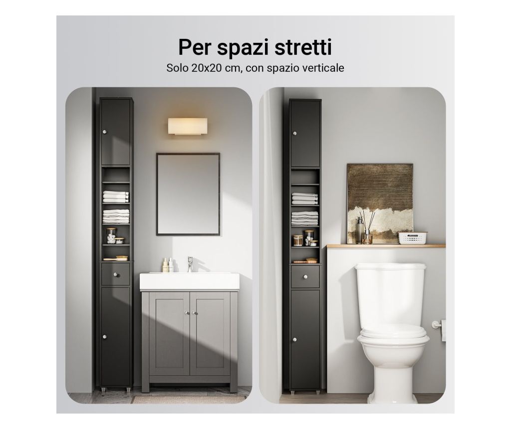 SoBuy Στενή Στήλη Μπάνιου με Ρυθμιζόμενα Ράφια και Συρτάρι, Μαύρο, MDF - 10