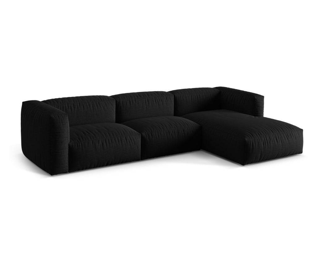 Moduláris sarokkanapé Micadoni Home 538996, Martina, fekete, 75x176x330 cm - 3