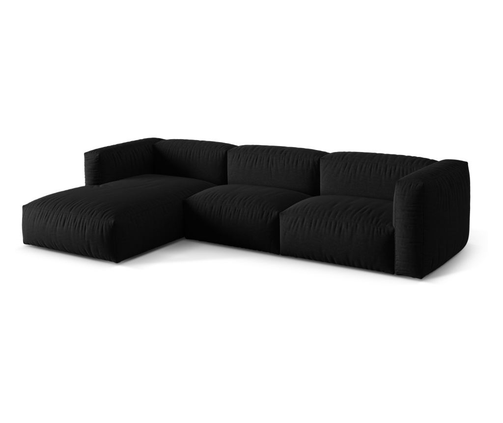 Moduláris sarokkanapé Micadoni Home 538996, Martina, fekete, 75x176x330 cm - 3