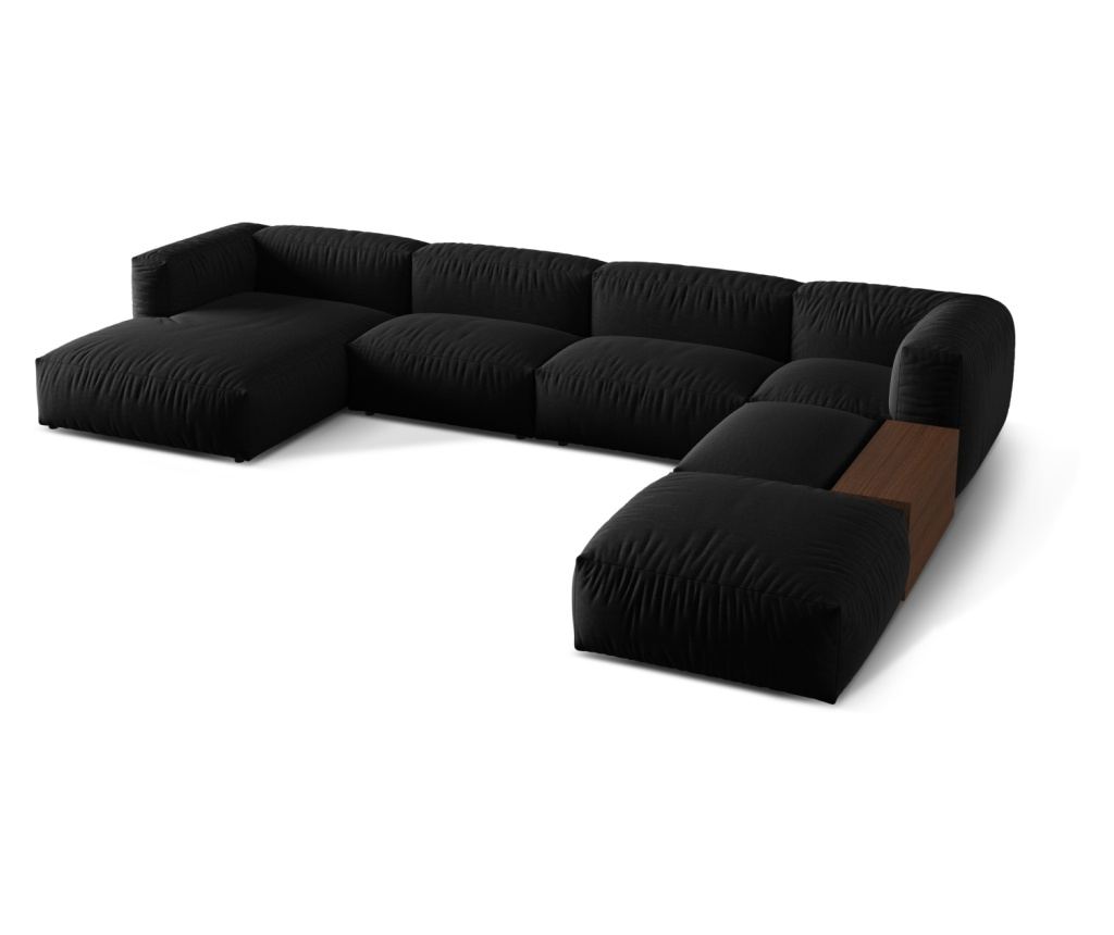 Moduláris U-alakú sarokülőgarnitúra Micadoni Home 539068, Martina, fekete, 75x280x406 cm - 2