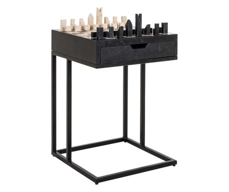 Stol za šah Davos 1 ladica, Richmond Interiors, crna, željezo, MDF, talijanski dyna mramor, mramor 62x44x44